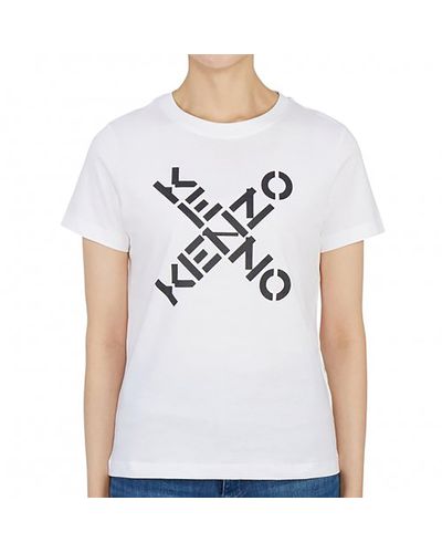 KENZO Logo Short Sleeve T-shirt In White - Gray