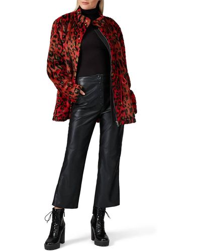 Nicole Miller Faux Fur Anorak Coat - Red