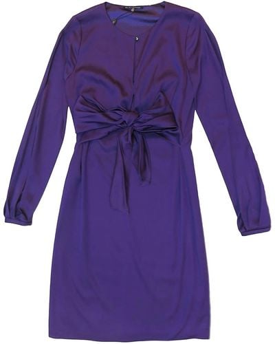 Tahari Mira Long Sleeve Tie Bow Mini Dress - Purple