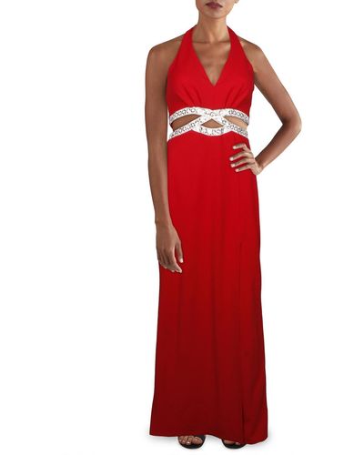 Speechless Juniors Embellished Cut-out Evening Dress - Red