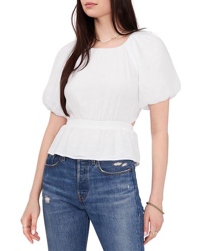 1.STATE Pleated Puff Sleeve Blouse - White