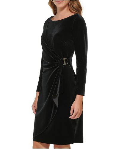DKNY Velvet Midi Wrap Dress - Black