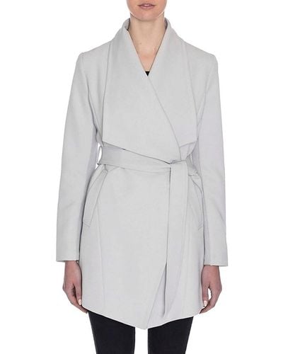 T Tahari Abbey Belted Draped Collar Trench Wrap Coat - Gray