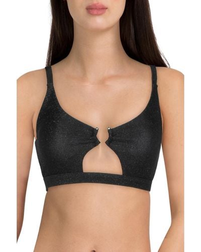 Bebe Cut-out Metallic Bikini Swim Top - Black