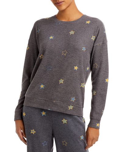 Pj Salvage Star Print Waffle Pullover Top - Gray