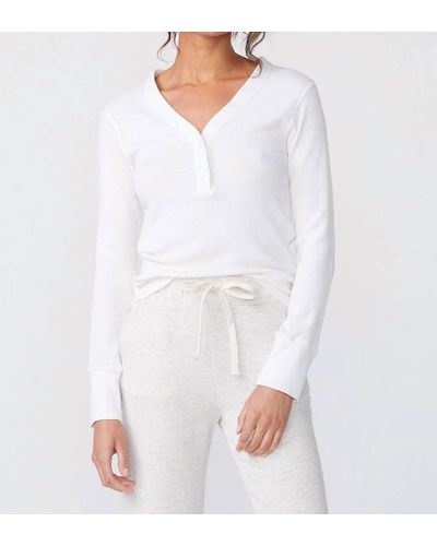 Monrow Long Sleeve Thermal Henley Top - White