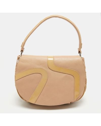Versace Patent And Leather Patch Hobo - Natural