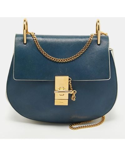 Chloé Navy /grey Leather Medium Drew Shoulder Bag - Blue