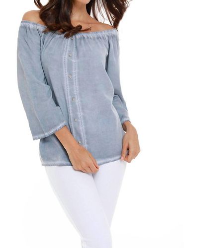 French Kyss Luciana Button Off The Shoulder Top - Blue