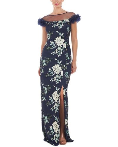 JS Collections Hally Sequined Mesh Evening Dress - Blue