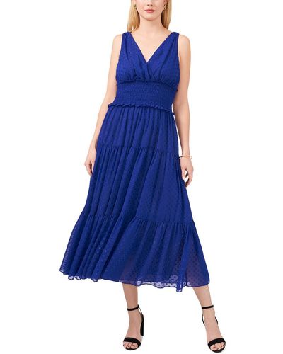 Msk Smocked Long Sheath Dress - Blue