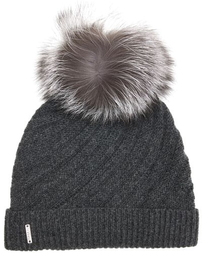 Gorski Cashmere Diagonal Hat With Fox Pompom - Gray