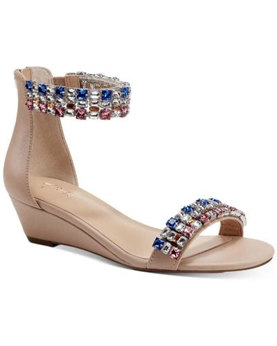 Thalia Sodi Teagan Faux Leather Ankle Strap Wedge Sandals - Metallic
