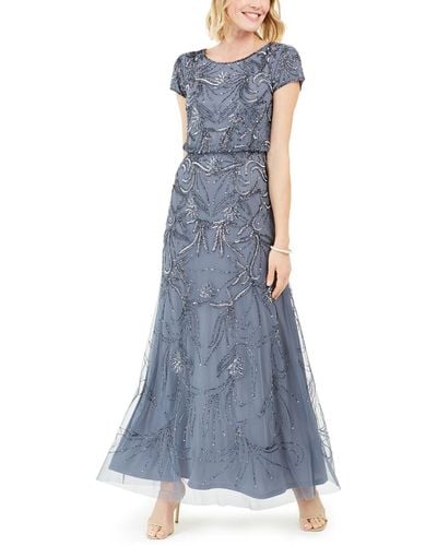 Adrianna Papell Embellished Blouson Evening Dress - Gray