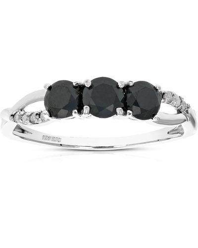Vir Jewels 1 Ct 3 Stone Diamond Ring Criss Cross Design Sterling Silver - Black