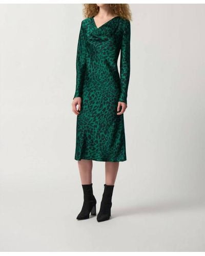 Joseph Ribkoff Animal Print Cowl Neck Midi Dress - Green