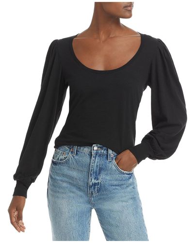 PAIGE Puff Sleeves Scoop Neck T-shirt - Black