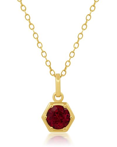 Nicole Miller 14k Yellow Gold Overlay Over Sterling Silver Round Gemstone Hexagon Pendant Necklace On 18 Inch Chain - Metallic