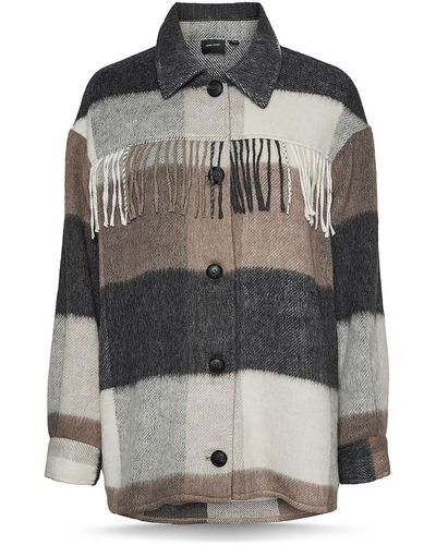 Vero Moda Antonia Wool Blend Fringe Shirt Jacket - Gray