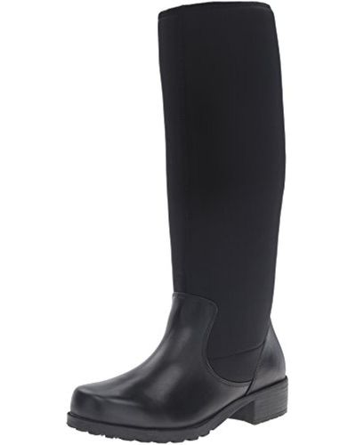 Softwalk Biloxi Leather Stacked Heel Knee-high Boots - Black