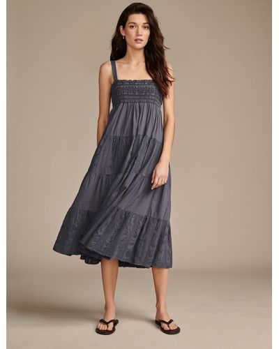 Lucky Brand Highest Quality Embroidered Cannibis Maxi Dress - Blue