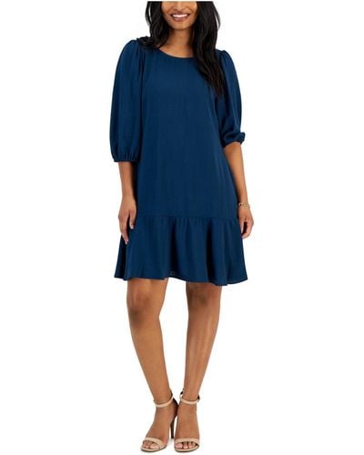 Connected Apparel Petites Ruffled Polyester Sheath Dress - Blue