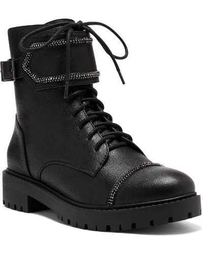 Jessica Simpson Karia Leather Ankle Combat & Lace-up Boots - Black