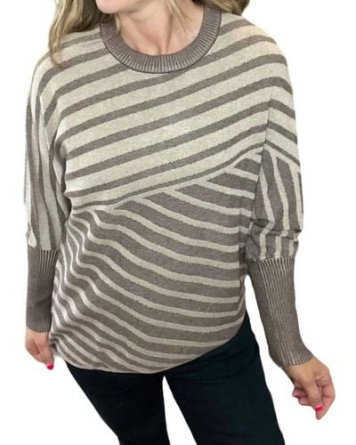 Mystree Mia Stripe Block Sweater - Gray