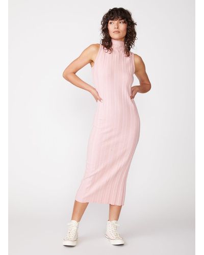 Stateside Box Pleat Mock Neck Midi Dress - Pink