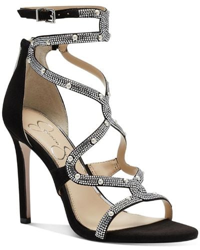 Jessica Simpson Janya 2 Faux Suede Embellished Ankle Strap - Metallic