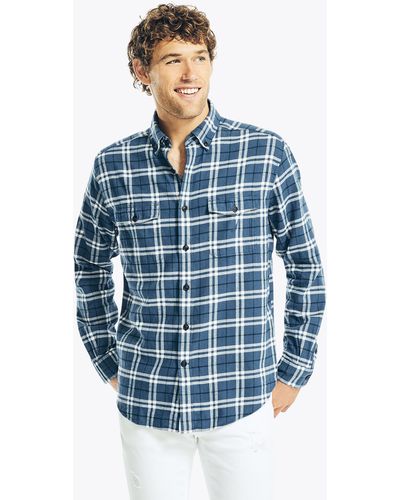 Nautica Sustainably Crafted Plaid Flannel Shirt - Blue