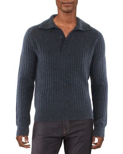 Rag & Bone Eco Merino Wool Blend Polo Pullover Sweater - Blue