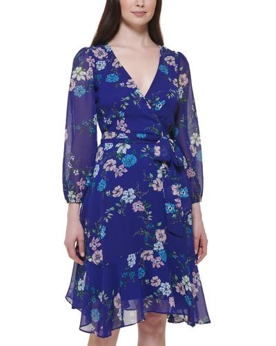 Jessica Howard Floral Midi Fit & Flare Dress - Blue