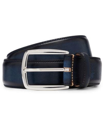 BOSS Italian-leather Belt With Silver-tone Pin Buckle - Blue