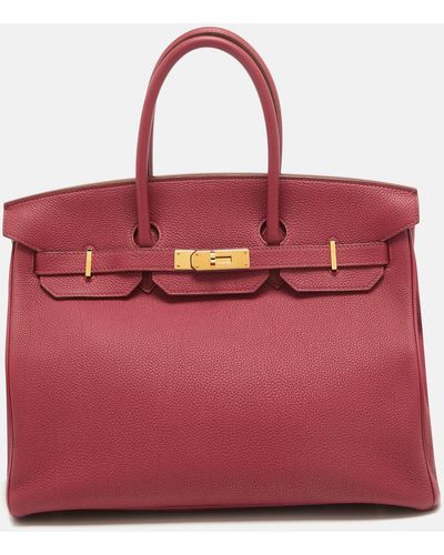 Hermès Ruby Togo Leather Gold Finish Birkin 35 Bag - Red