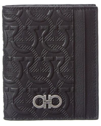 Ferragamo Salvatore Gancini Leather Card Holder - Black