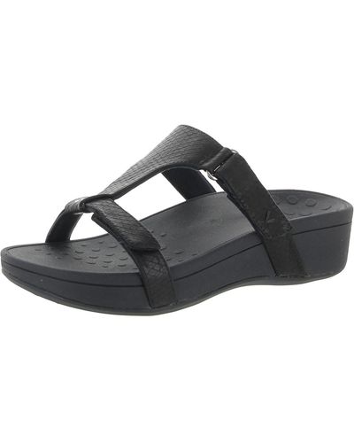 Vionic Ellie Fax Leather Flats Wedge Sandals - Black