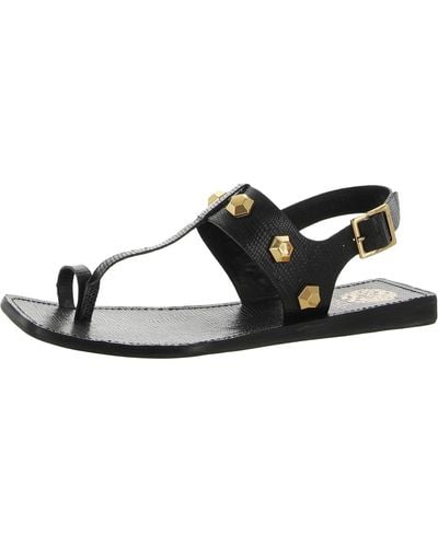 Vince Camuto Dailette Leather Ankle Strap Thong Sandals - Black