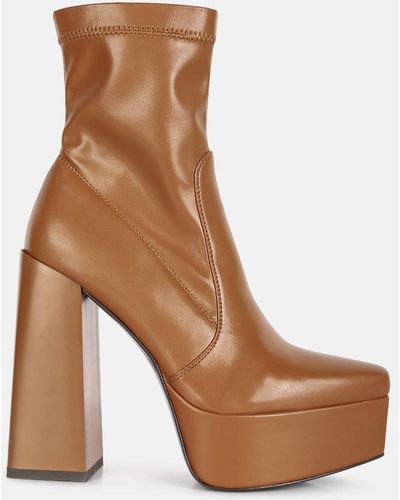 LONDON RAG Whippers Patent Pu High Platform Ankle Boots - Brown