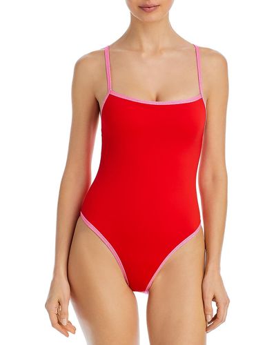 A'qua Swim Metallic Square Neck One-piece Swimsuit - Red