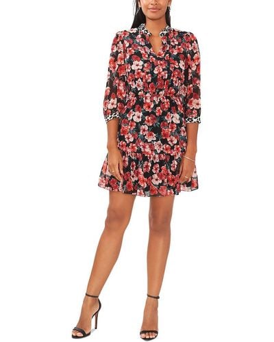 Msk Chiffon Floral Fit & Flare Dress - Red