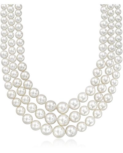 Ross-Simons 6-12mm Shell Pearl Graduated 3-strand Necklace - Metallic