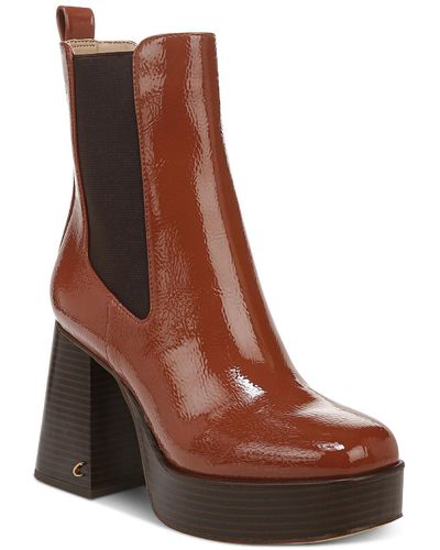 Circus by Sam Edelman Stace Patent Block Hee Ankle Boots - Brown