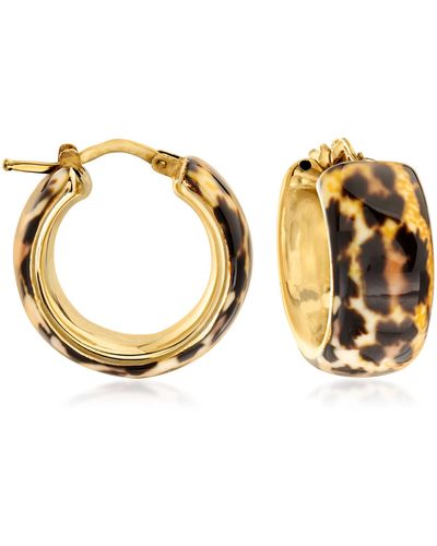 Ross-Simons Italian Leopard-print Enamel Hoop Earrings - Metallic