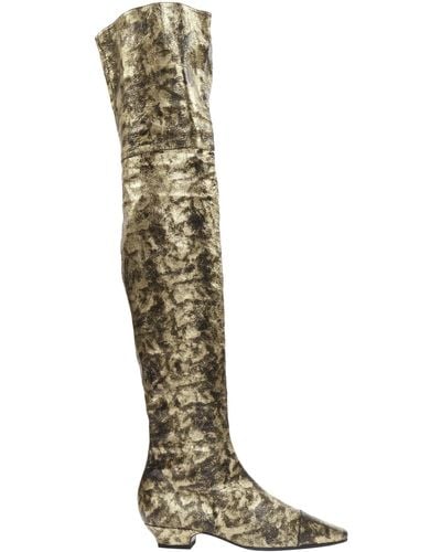 Chanel Rare 18a Runway Gold Cc Leather Over Knee Long Boots - Green