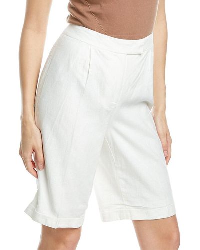 Anne Klein Pleated Linen-blend Bermuda Short - White