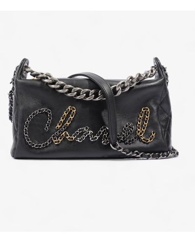 Chanel 20s Signature Hobo Bag Calfskin Leather Shoulder Bag - Black