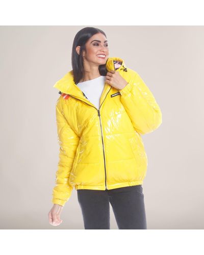 Members Only Nickelodeon Shiny Collab Puffer Oversized Jacket - Yellow