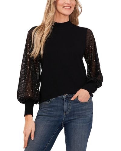 Cece Cotton Sequins Pullover Sweater - Black