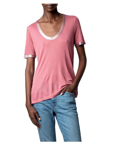 Zadig & Voltaire Tino Foil Scoop Neck Tee Shirt - Red